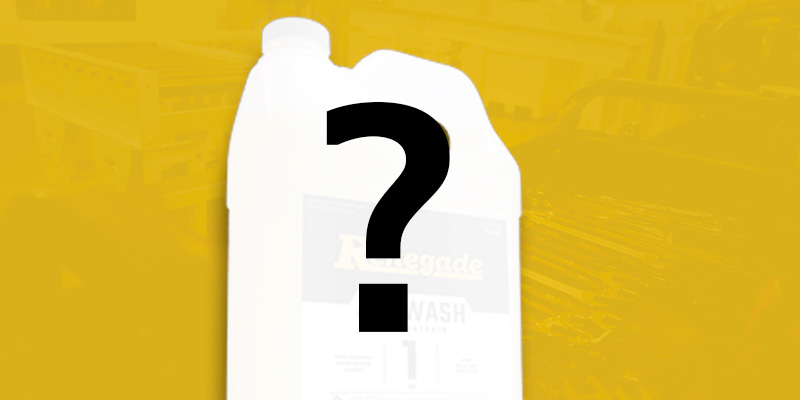 Renegade parts cleaner bottle with question mark overlay